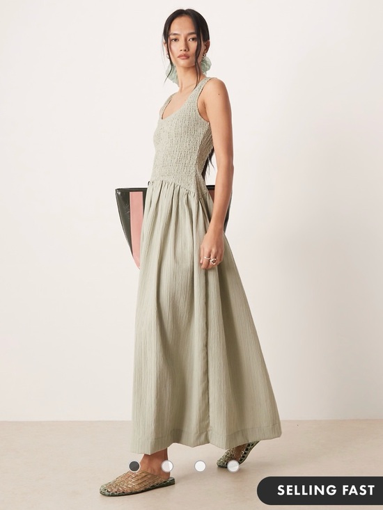 ASOS Dresses & Skirts - ASOS DESIGN crinkle scoop neck maxi sundress with shirred waist in sage